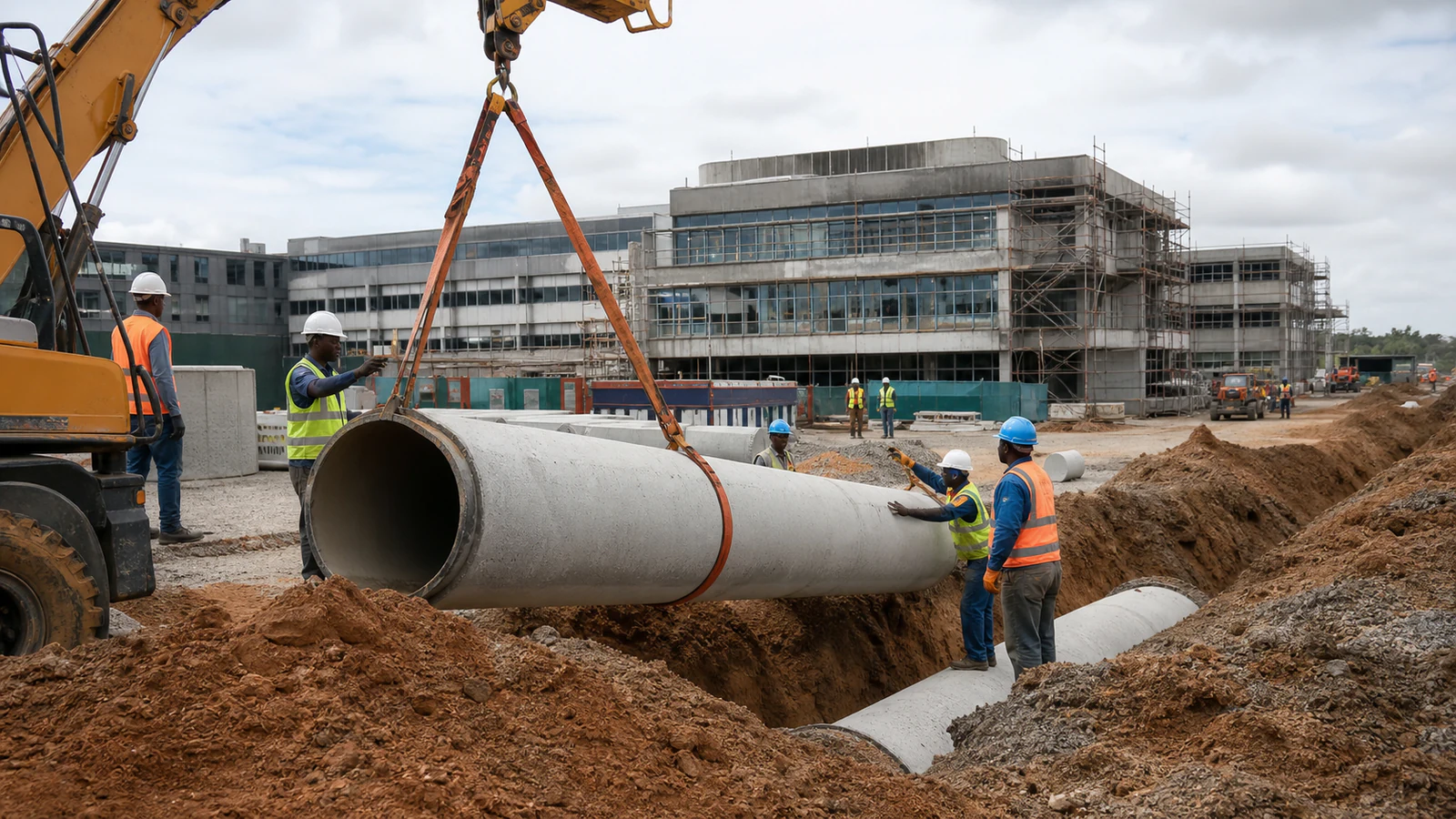 South African infrastructure engineers reviewing a bulk-water pipeline construction project.