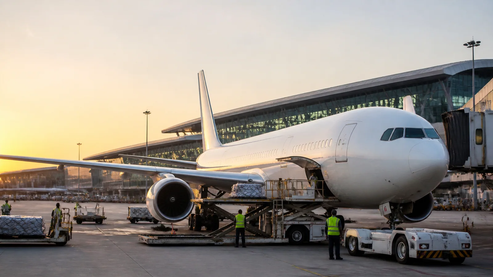 An unbranded passenger aircraft at a South African international airport representing the government’s renewed strategic equity partner process for SAA.