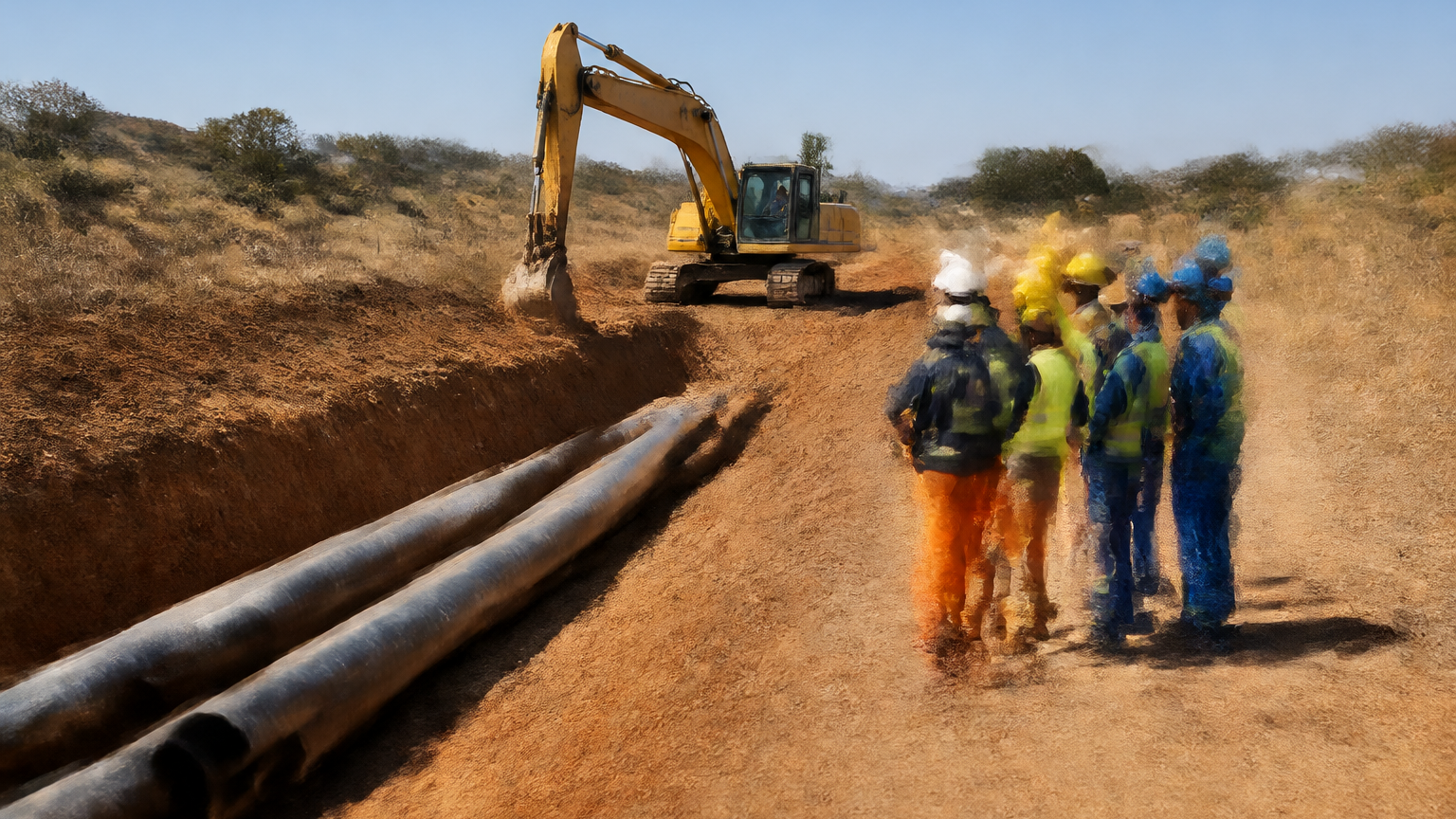 Bulk-water pipeline construction in South Africa illustrating new infrastructure financing.