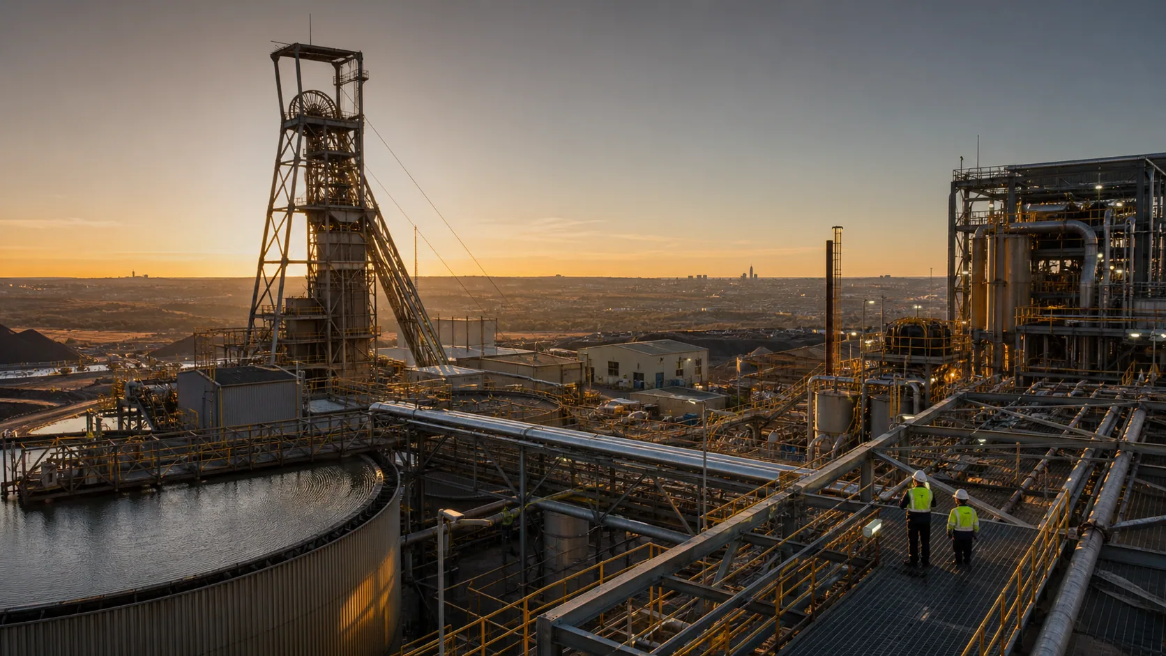 South African gold-mining infrastructure at sunset, illustrating Harmony Gold FY2026 results
